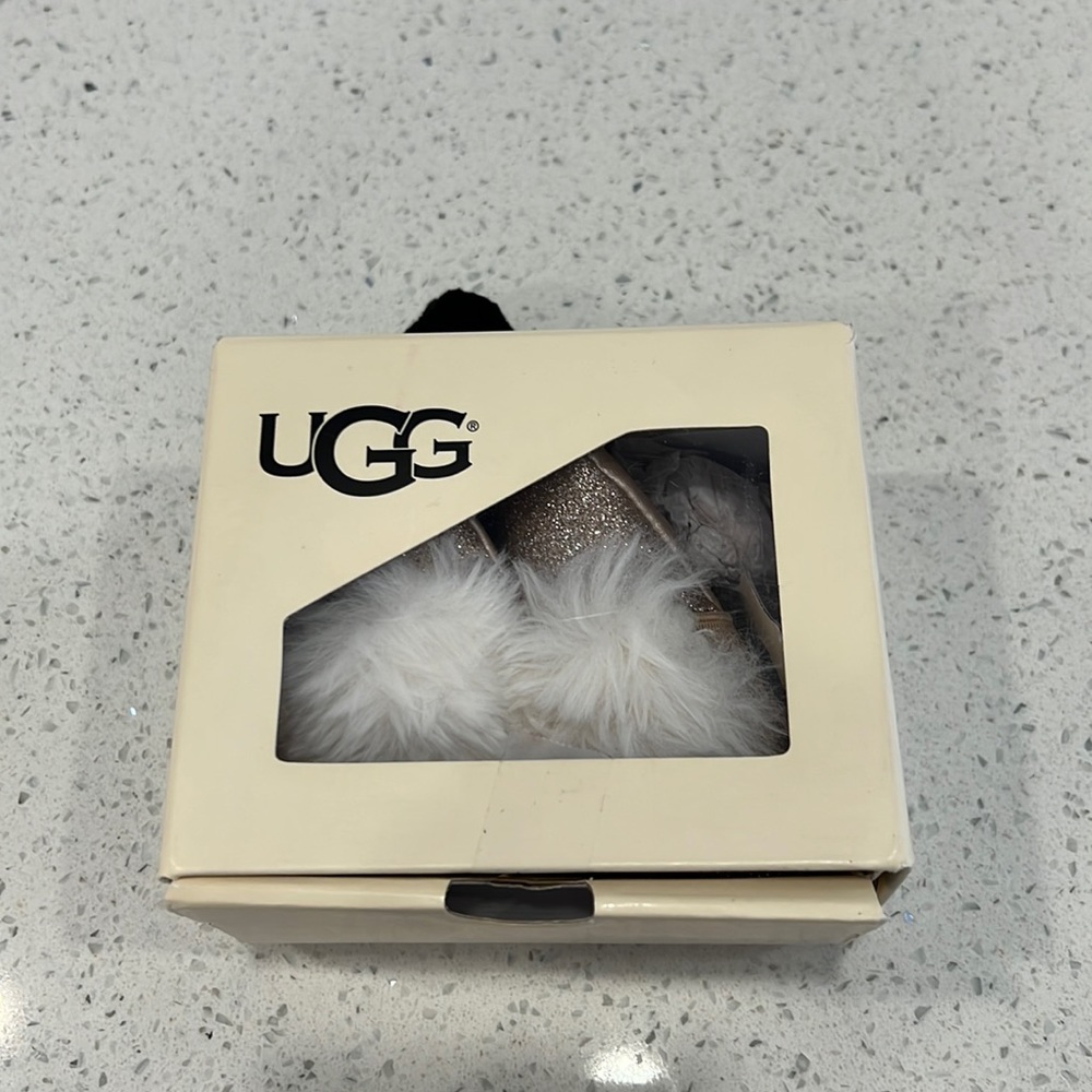 Gold and white fur Ugg shoes glitter gold worn once